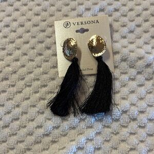 Versona Gold Hammered Disc Earrings with Black Tassels